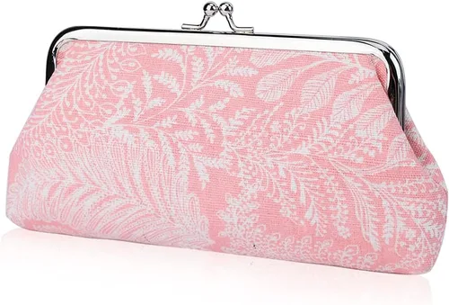 Vista 9 de Oyachic 2 paquetes de monedero vintage hoja bolsa larga monedero mujeres cartera beso cerradura cosmética maquillaje bolsa cierre embrague