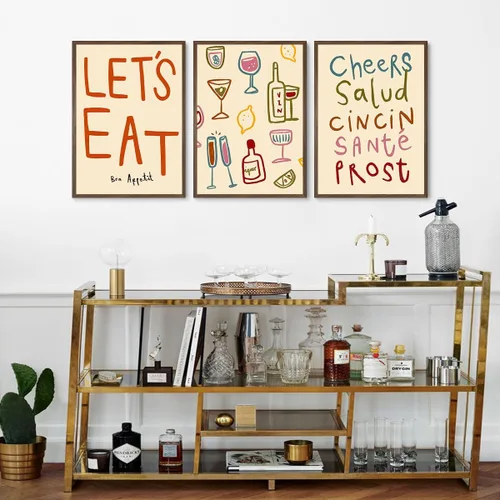 Vista 5 de 3 botellas de alcohol retro coloridas para bebidas, animaciones, arte de pared, pinturas de Let's Eat, impresiones de carteles de letras de cóctel