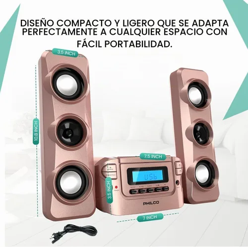Vista 5 de Philco Stereo Shelf Systems - Sistema compacto de estante de CD con radio estéreo FM digital, tecnología inalámbrica Bluetooth y control remoto