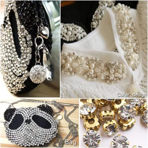 Vista 3 de Diamantes de imitación de 0.118 in a 0.394 in (0.394 in, 72 unidades) Metal Claws With Holes, Flatback, Clear Crystal Stones, Sewing Crafts Gems