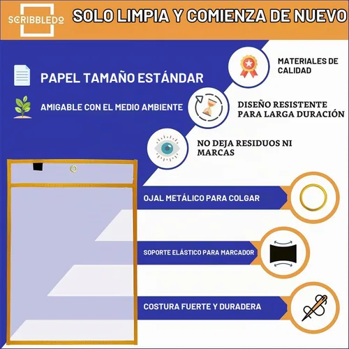 Vista 3 de SCRIBBLEDO Bolsillos de borrado en seco, paquete de 50 fundas reutilizables