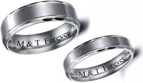 Vista 3 de Anillo de pareja de dos tonos de acero inoxidable personalizado grabado gratis - Ships from USA