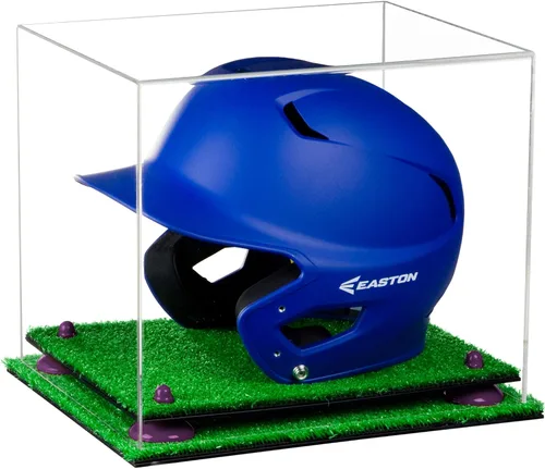 Vista 102 de Better Display Cases Vitrina acrílica para casco de bateo de béisbol con espejo, elevadores rosados, montaje en pared y base de espejo (V22/A012)