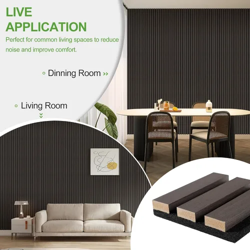Vista 29 de Paquete de 2 paneles de madera para pared, paneles acústicos de listones de madera de 48 x 24 pulgadas, paneles acústicos para decoración de paredes