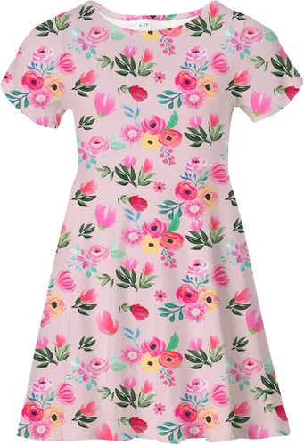 Vista 14 de Vestidos para niñas con estampado lindo, de manga corta, vestidos casuales de verano para niñas de 4 a 10 años