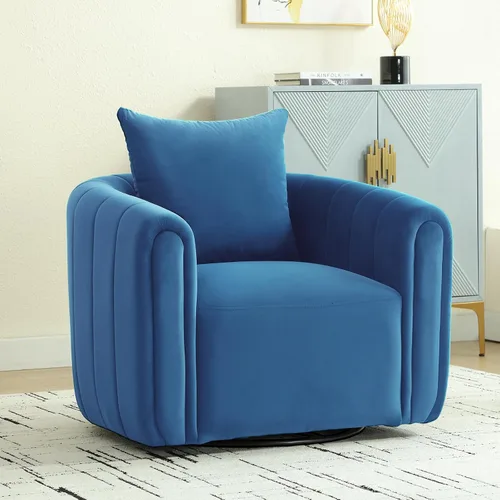 Vista 9 de ANJ Silla giratoria decorativa, silla de barril de terciopelo para sala de estar, cómodo sillón moderno, completamente montado (beige)