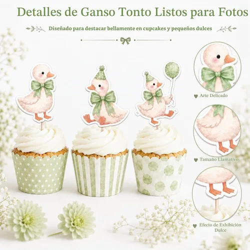 Vista 3 de ALISSAR 36 adornos verdes para cupcakes de ganso tonto, decoración
