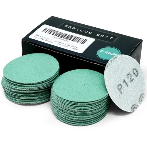 Vista 11 de Serious Grit - Discos de lijado de grano 80 de 2 pulgadas - Discos de película de gancho y bucle de alta resistencia - Papel de lija para torneado