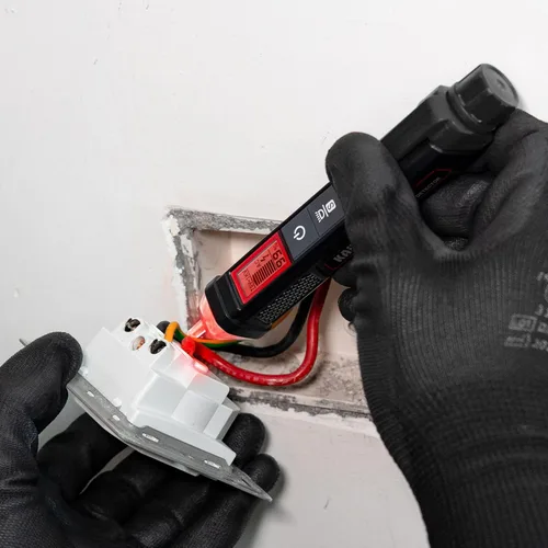 Vista 2 de KAIWEETS Probador de voltaje/probador de voltaje sin contacto con porcentaje de señal, CA de doble rango 12V/70V-1000V, probador de cable vivo/nulo