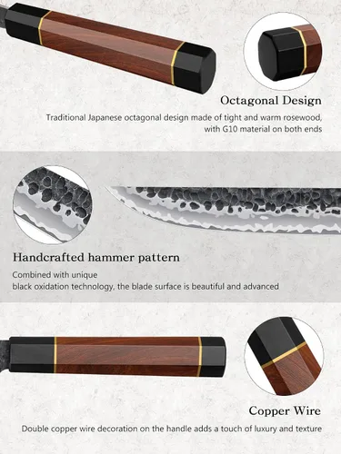 Vista 3 de HOSHANHO - Cuchillo de filetear de 7 pulgadas, cuchillo para deshuesar forjado a mano y afilado como una navaja, cuchillos de pescado de acero súper