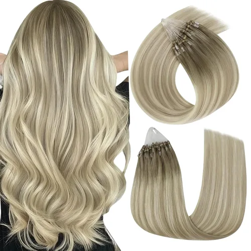 Vista 40 de Easyouth Extensión de cabello humano rubio con cola de caballo, extensiones de cabello humano rubio dorado con reflejos rubios, extensiones