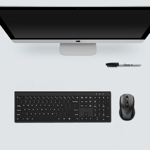 Vista 7 de Teclado y mouse inalámbricos, teclado delgado de tamaño completo con botón de calculadora, bloqueo Fn, mouse silencioso para computadora con botón