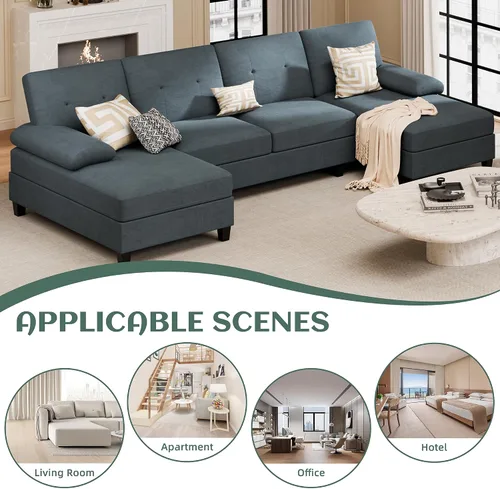 Vista 7 de Vongrasig Camillas seccionales para sala de estar, sofá en forma de U con diván, sofá modular grande de 4 asientos moderno para sala de estar, Gris