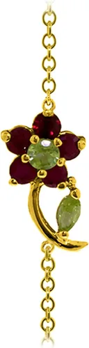 Vista 3 de Galaxy Gold GG 0.87 CTW Pulsera de flores de oro macizo de 14k Ruby Peridot, Metal Gema, Peridoto