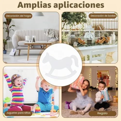 Vista 7 de ULTNICE Pequeño caballo mecedora de madera juguetes para niños - blanco