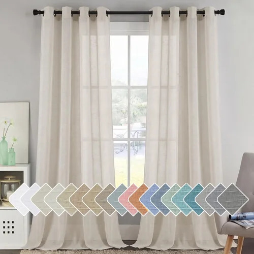 Vista 132 de H.VERSAILTEX Cortinas de lino de mezcla natural para sala de estar/cortinas de lino semitransparentes reductoras de luz de 54 pulgadas de largo
