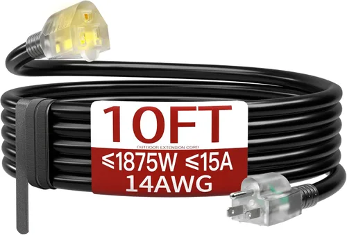 Vista 69 de Cable de extensión corto de 16/3 de 1 pie, cable de extensión negro flexible y duradero, cable de alimentación de 3 clavijas para interiores