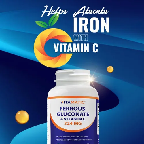 Vista 4 de Vitamatic Gluconato ferroso 324 mg + vitamina C 100 mg – Sin aditivos de color artificial – Suave para el estómago – 250 tabletas recubiertas