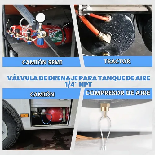 Vista 7 de Tapón de válvula de drenaje de tanque de aire de 1/4" con cable de 60", Dazakoot Repuesto de cable de válvula de drenaje de compresor de aire