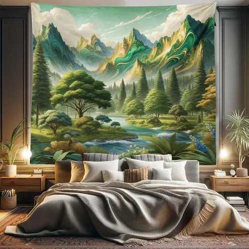 Vista 35 de Ambesonne Tapiz hippie, abrazo de hongos de ensueño y árbol de la vida místico y mandal verde, decoración de tela para colgar en la pared