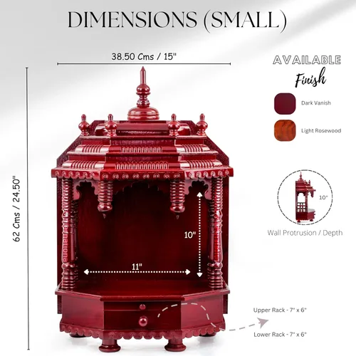 Vista 2 de Nagina International Templo de madera hecho a mano premium Mandir indio de madera Madir de madera de Sheesham (barniz oscuro)