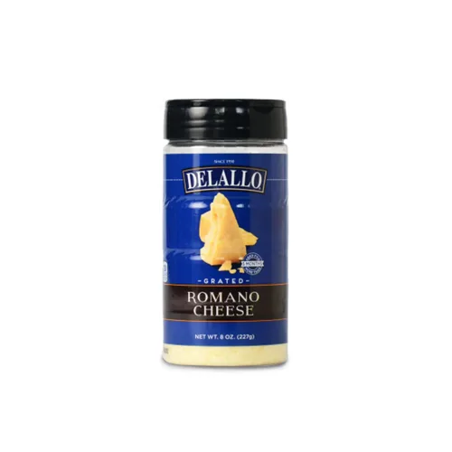 Vista 6 de DeLallo Queso romano rallado, recipiente de 8 onzas con tapa agitadora, paquete de 4