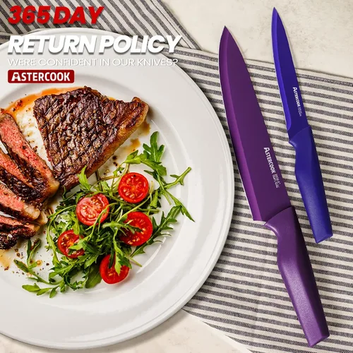 Vista 5 de Astercook - Juego de cuchillos de cocina, juego de 12 piezas con código de colores, juego de 6 cuchillos de chef de acero inoxidable