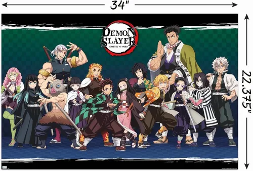 Vista 3 de Demon Slayer - Póster de pared alineado, 34 pulgadas de largo x 22.4 pulgadas de ancho, versión sin marco
