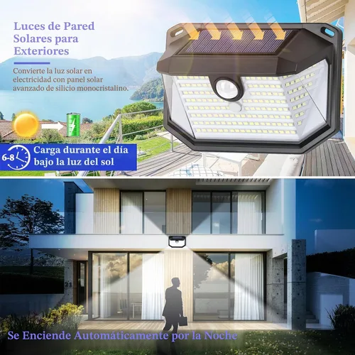 Vista 4 de Paquete de 4 luces solares de pared para exterior, 3 modos y reflector, impermeables, brillantes, 178 led con sensor de movimiento, de seguridad