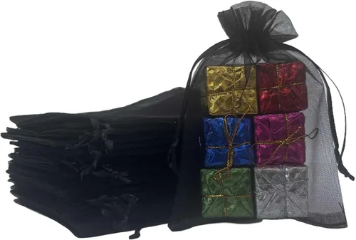 Vista 39 de Paquetes de 50 bolsas de regalo de organza de 4 x 6 pulgadas con cordón negro transparente, decoraciones de embalaje de tela transparente