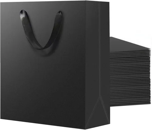Vista 7 de SHIPKEY Paquete de 10 bolsas de regalo pequeñas Bolsa de regalo negra de 6x2.5x8 pulgadas, bolsas de papel para hombres, bolsa de recuerdo