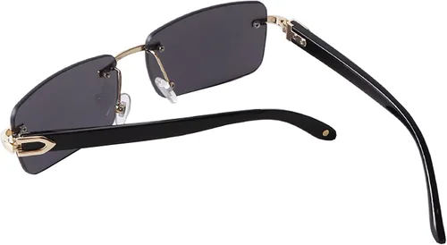 Vista 3 de Gafas de sol sin montura para mujeres y hombres, lentes tintadas de gángster, sin marco, lentes rectangulares de cuerno de búfalo de imitación