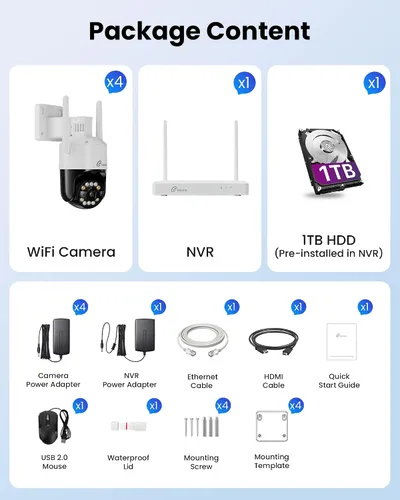Vista 9 de Loocam PoE Sistema de Cámara de Seguridad Inalámbrico 4K con 8CH NVR 1TB HDD Wi-Fi 6 Tech, 4K UHD Wireless Cameras, 355° Pan 95° Tilt, Light &