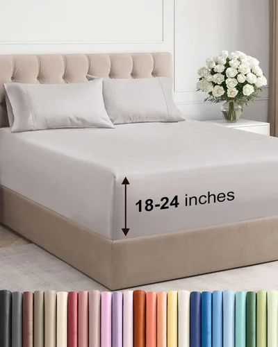 Vista 34 de Sábanas individuales de bolsillo extra profundo, sábanas transpirables y refrescantes de 3 piezas, juego de sábanas de lujo para hotel, suaves, sin