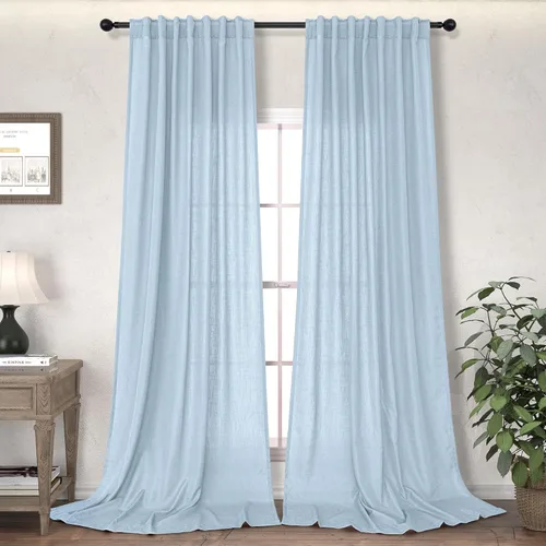 Vista 10 de DANCURTON Cortinas de lino para ventana, cocina moderna, dormitorio, ventanas pequeñas, 2 paneles con bolsillo con pestaña trasera, gruesas