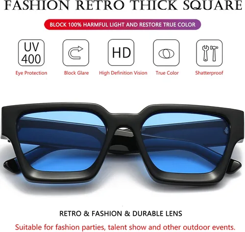 Vista 62 de AIEYEZO Gafas de sol cuadradas para mujeres y hombres, gafas de sol cuadradas con montura gruesa, estilo de diseñador simple