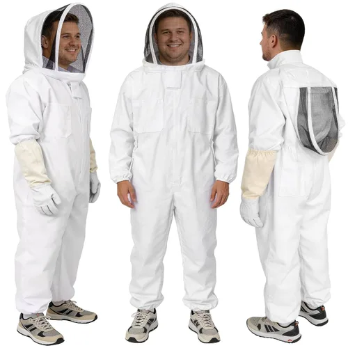 Vista 7 de Traje de abeja, traje profesional de apicultura de cuerpo completo con capucha de velo para hombres y mujeres, apicultor y principiantes con guantes