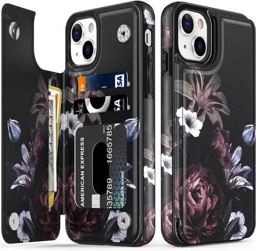 Vista 52 de LETO para iPhone 15 Pro Funda tipo cartera - Tapa tipo folio con patada - Diseños de moda - Tarjetero - Funda protectora para mujeres y niñas - 6.1
