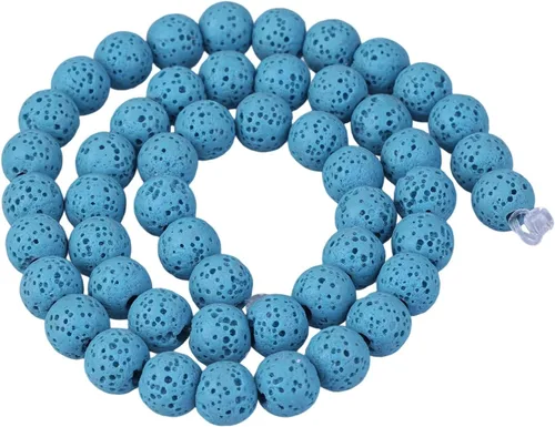 Vista 3 de rockcloud Cuentas redondas sueltas de piedra de lava azul de 0.394 in para hacer joyas, accesorios