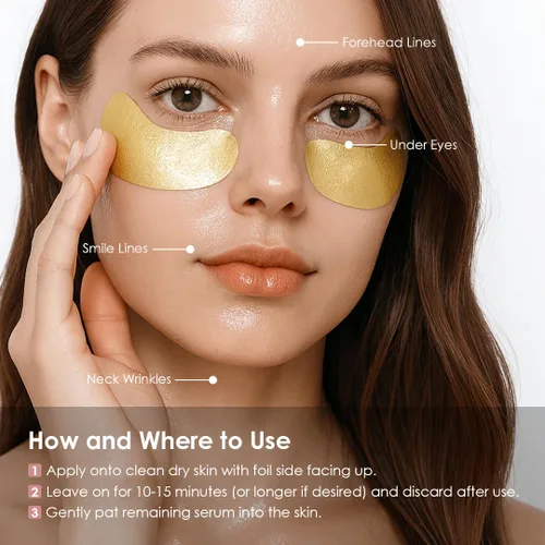 Vista 5 de Sweet Dreams - Máscaras de ojos doradas con colágeno brillante, parches coreanos para debajo de los ojos, ojos hinchados, ojeras y arrugas