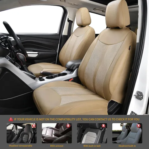 Vista 2 de Flying Banner Juego completo de fundas de asiento de coche, asiento delantero y trasero, malla de aire de piel sintética, transpirable, beige