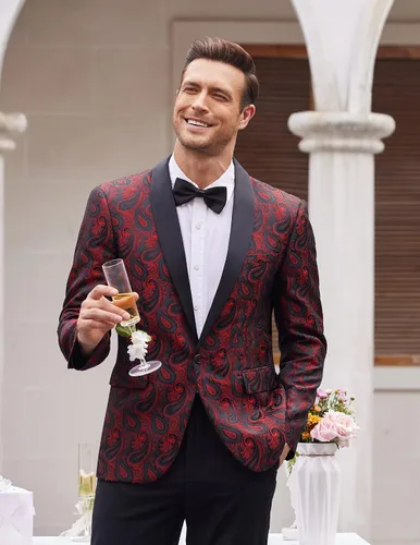Vista 2 de COOFANDY - Chaqueta de esmoquin para hombre, diseño floral con estampado de cachemira