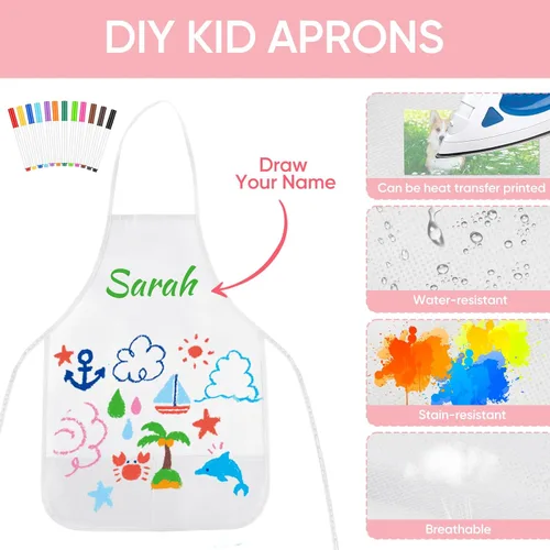 Vista 3 de Morcheiong Juego de delantales para niños de 36/72 piezas, delantales de pintura para niños con bolígrafo de colores y plantilla de manualidades