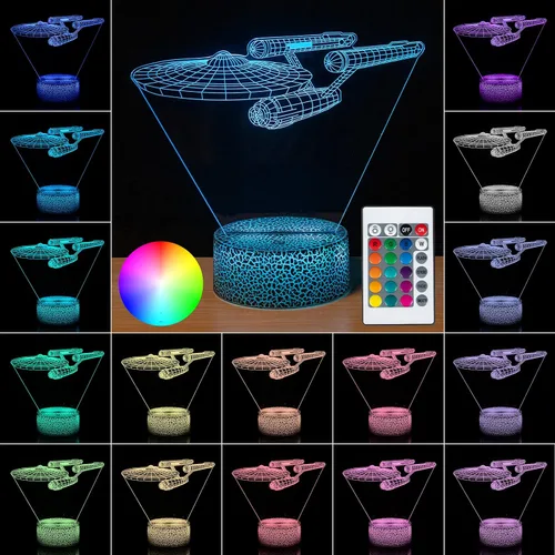 Vista 3 de Smalody Luces Nocturnas 3D Ilusión Óptica Multicolor con Control Táctil, Lámpara de Escritorio en Forma de Barco, Lámpara de Noche para Cama