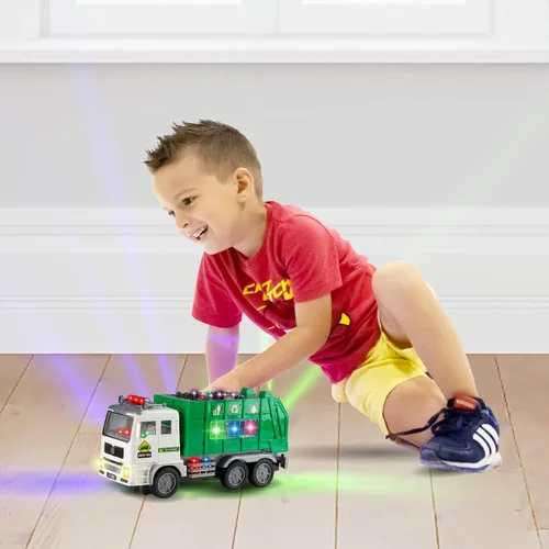 Vista 2 de Zetz Brands Juguete de camión de basura con luces 4D y sonidos para niños, bebés, niños de 3 años en adelante - Vehículo de camiones de basura