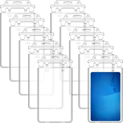 Vista 8 de Tinlade Paquete de 10 portatarjetas de plástico duro con bloqueo permanente, soporte vertical transparente para tarjetas de identificación, funda