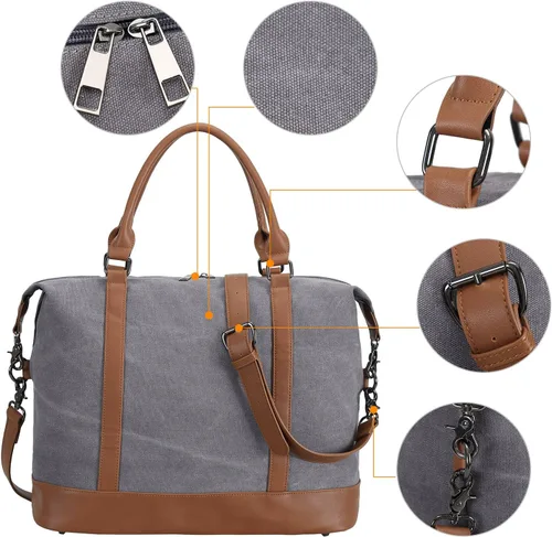 Vista 11 de BLUBOON Bolsas de viaje con cremallera, bolsa de lona para mujer, bolsa de fin de semana para mujer, bolsa de lona para llevar en la bolsa de lona