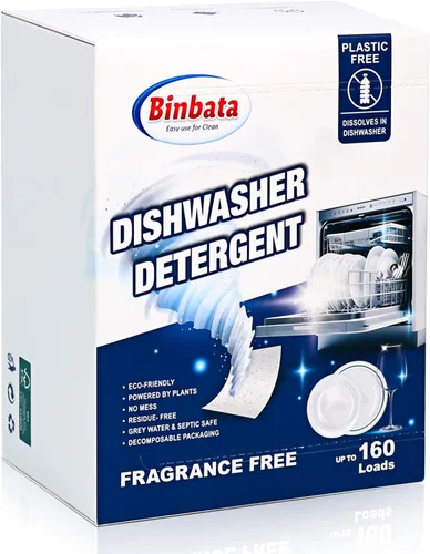 Vista 8 de Binbata Hojas de detergente para lavavajillas ecológicas mejoradas hasta 32 cargas, tiras de jabón sin plástico sin perfume con enzima sólida