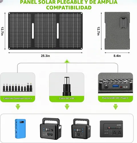 Vista 4 de Powkey - Estación de energía portátil de 24000 mAh con paneles incluidos 30 W Verde+Negro