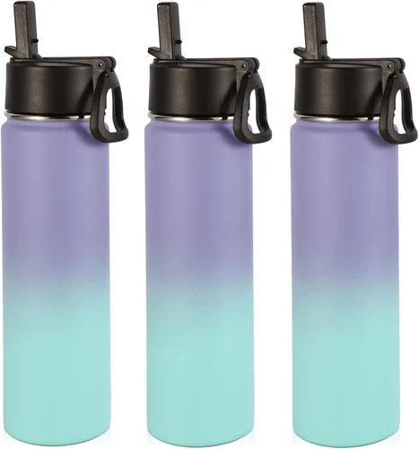 Vista 43 de Volhoply Botella de agua aislada de 24 onzas con tapa con popote, botellas deportivas de boca ancha de acero inoxidable con asa, tazas de vacío